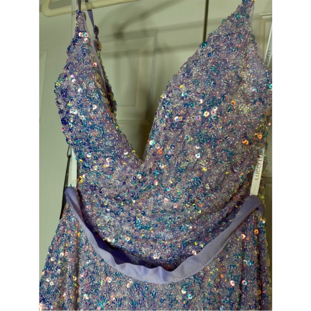 Lucci‎ Lu, 1250 Violet, Sz 6, Two Piece Over Skirt, Full Sequin - Picture 6 of 13